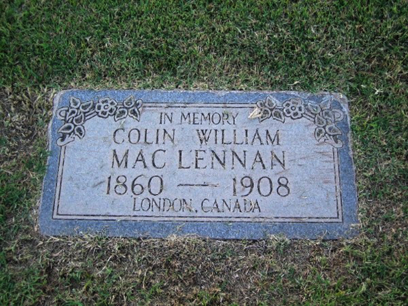 Photo of headstones/Colin William MacLennan 1860-1908 Mesa cem Arizona